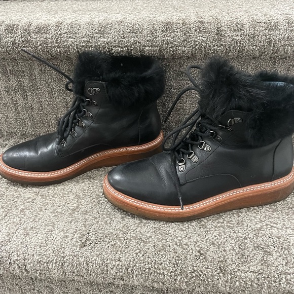 Leather and fur lace up booties - Picture 4 of 10